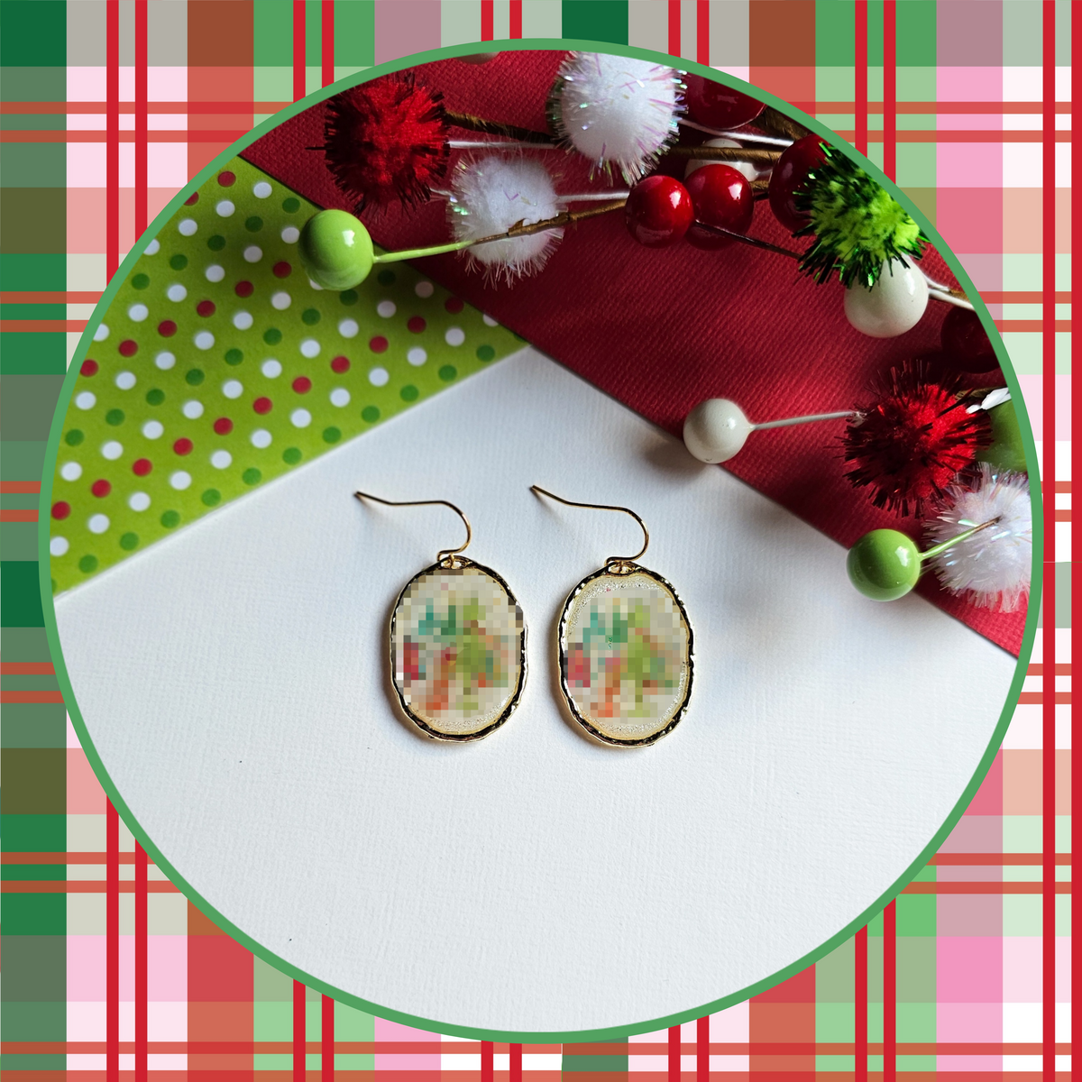 Gold Framed Snow Scene Dangles