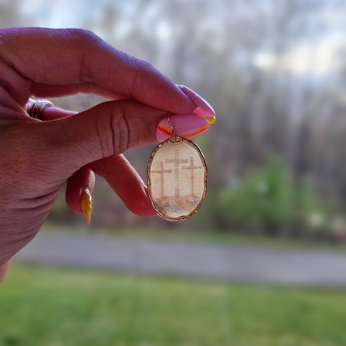 Translucent Cross Gold Frame Dangle