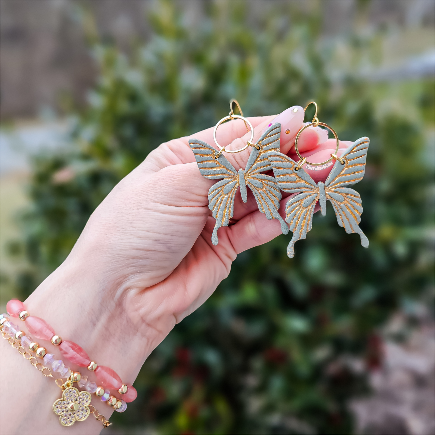 Sage Butterflies w/ Gold detail
