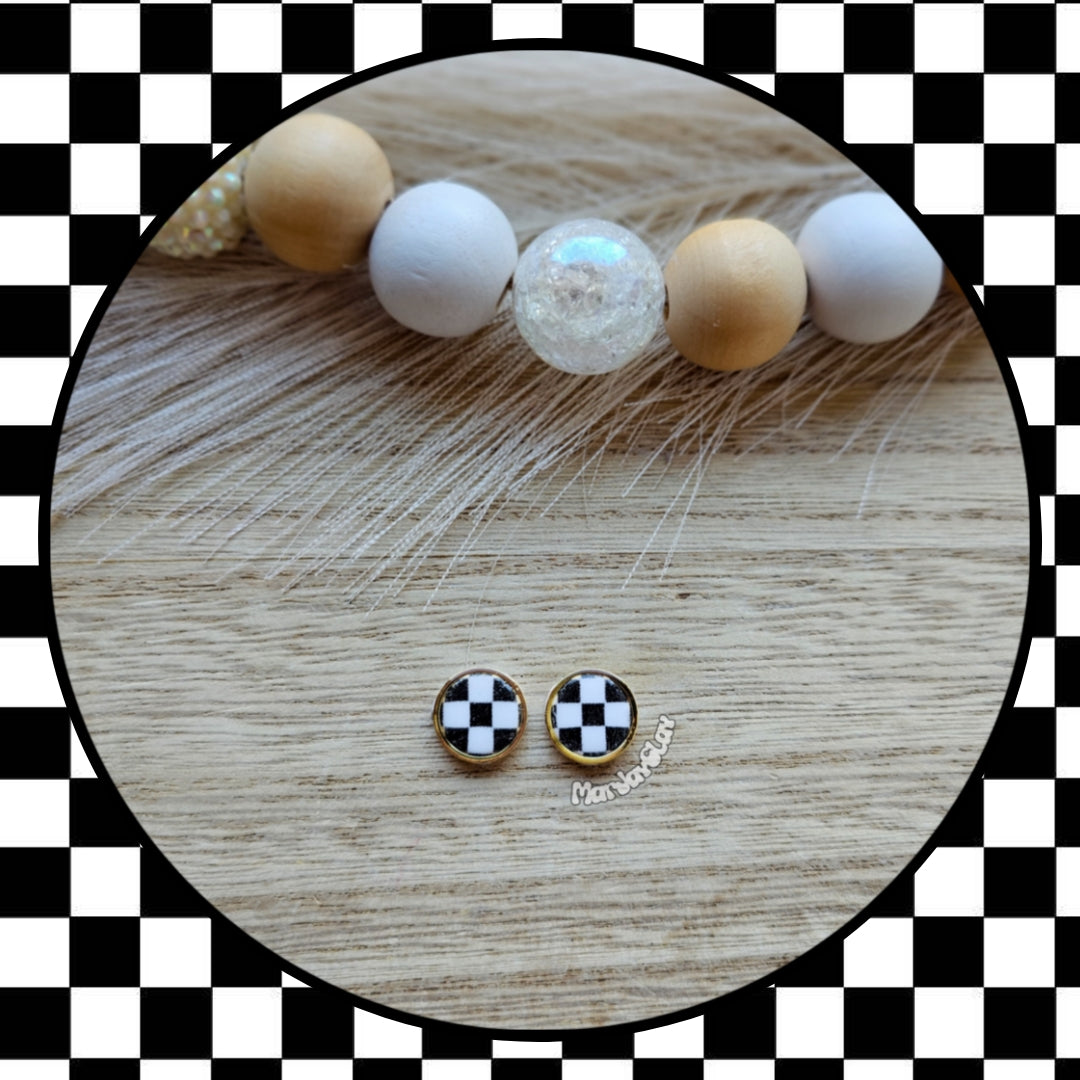 Checkered Gold Framed Studs