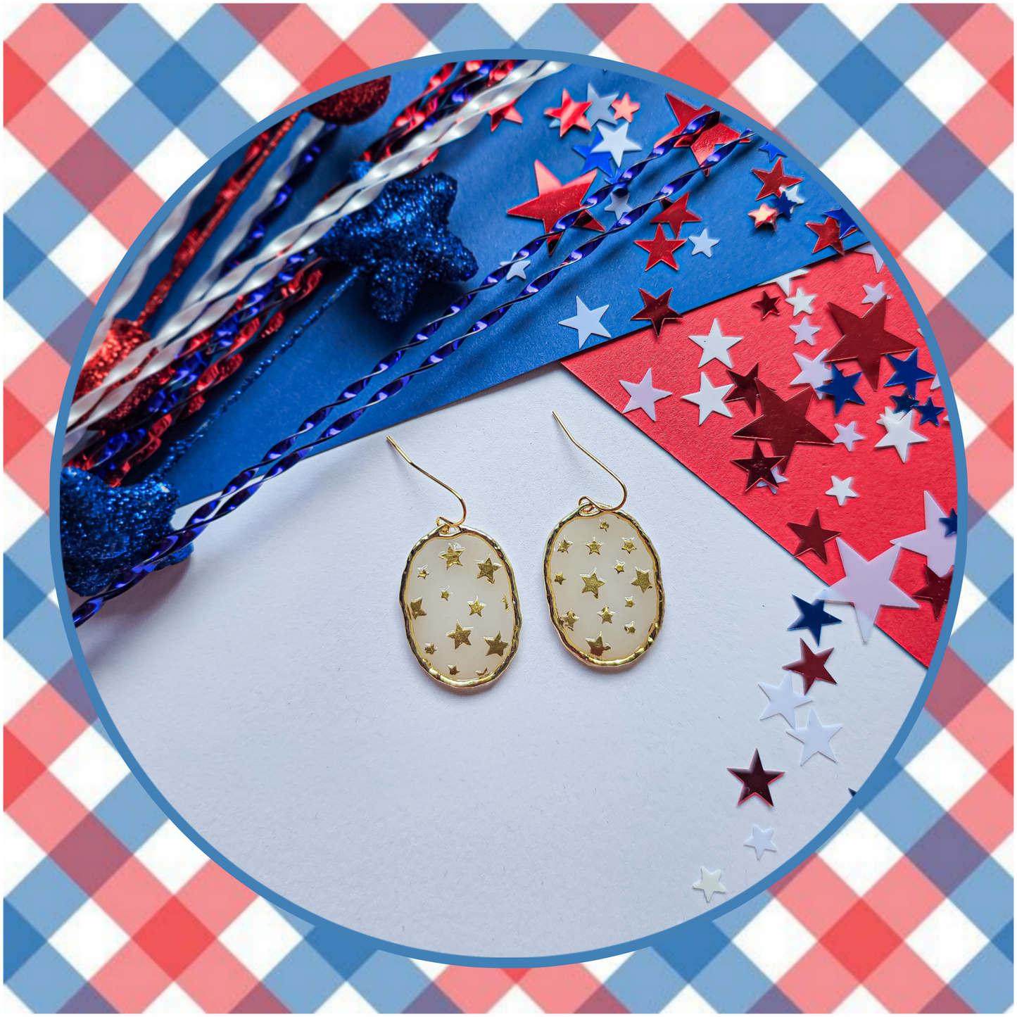 Gold Framed Translucent w/ Gold Star Dangles