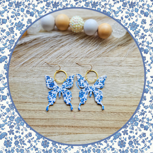 Vintage Blue Floral Butterfly