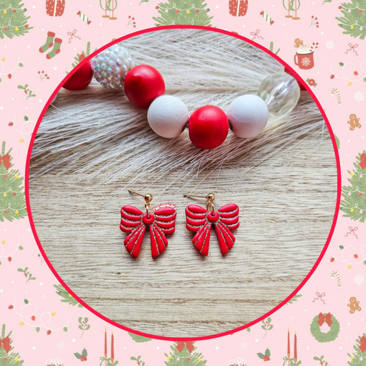 Sparkly Red Bow Dangles